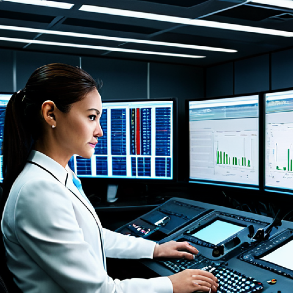 **

"A professional operations controller in a modern control room, fully clothed in appropriate business attire, working diligently at a console. Multiple screens display flight data. Safe for work. Perfect anatomy, correct proportions, natural pose, well-formed hands, proper finger count, natural body proportions, professional setting, modest attire."

**
