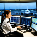 **

"A professional female air traffic controller in a modern control tower, fully clothed in a modest uniform, working diligently at her console, multiple screens displaying flight data, large windows showing a bustling airport at dusk, safe for work, appropriate content, perfect anatomy, correct proportions, professional, well-formed hands, proper finger count, natural body proportions, family-friendly, high quality."

**