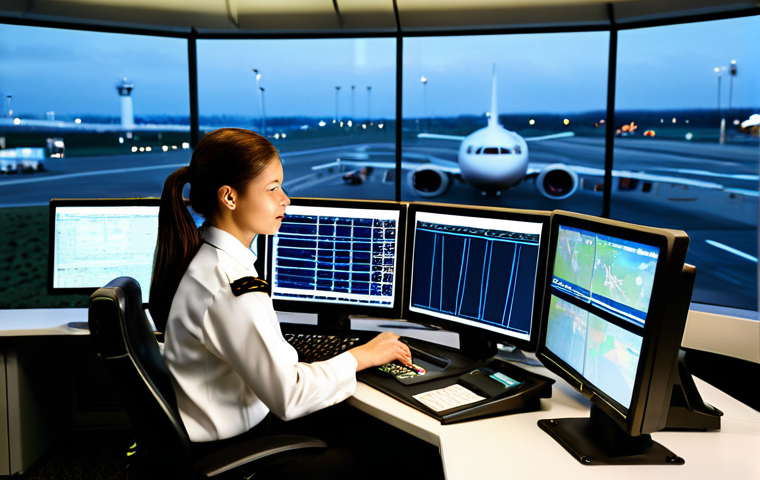 **
"A professional female air traffic controller in a modern control tower, fully clothed in a modest uniform, working diligently at her console, multiple screens displaying flight data, large windows showing a bustling airport at dusk, safe for work, appropriate content, perfect anatomy, correct proportions, professional, well-formed hands, proper finger count, natural body proportions, family-friendly, high quality."
**