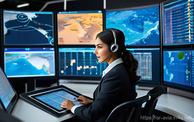 항공운항관리사 시험 예상 문제 - Image Prompt 1: The Modern Flight Dispatcher's Command Center**