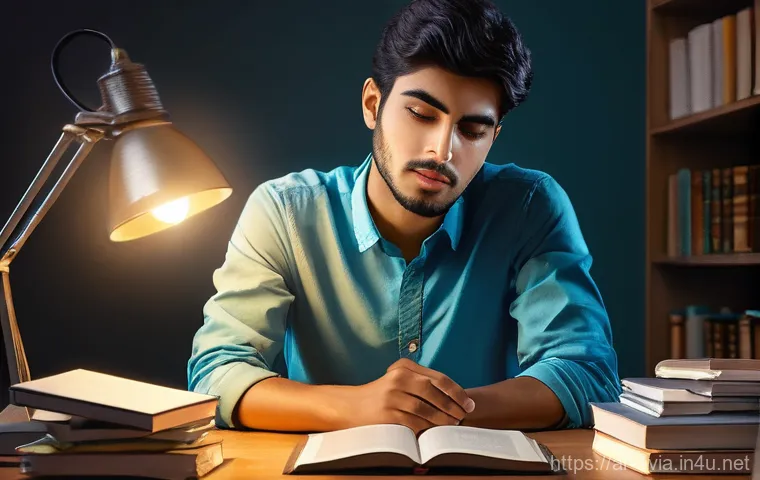 항공운항관리사 시험 실수 사례 - **Prompt 1: Serene Focus Amidst Study Pressure**
"A photorealistic image of a young Arab male st...