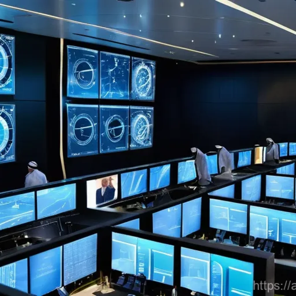항공운항관리사 리스크 관리 - **Prompt:** A futuristic, high-tech aviation operations center in Dubai. A diverse team of male and ...