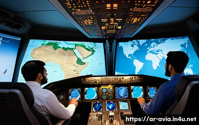 항공운항관리사 국제 인증 - A professional Middle Eastern aviation training center classroom scene, with diverse Arab students w...