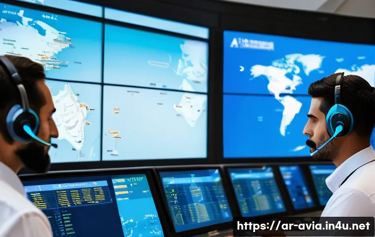 항공운항관리사 이론 정리 - A sophisticated air traffic control center in a Middle Eastern airport, featuring diverse aviation p...