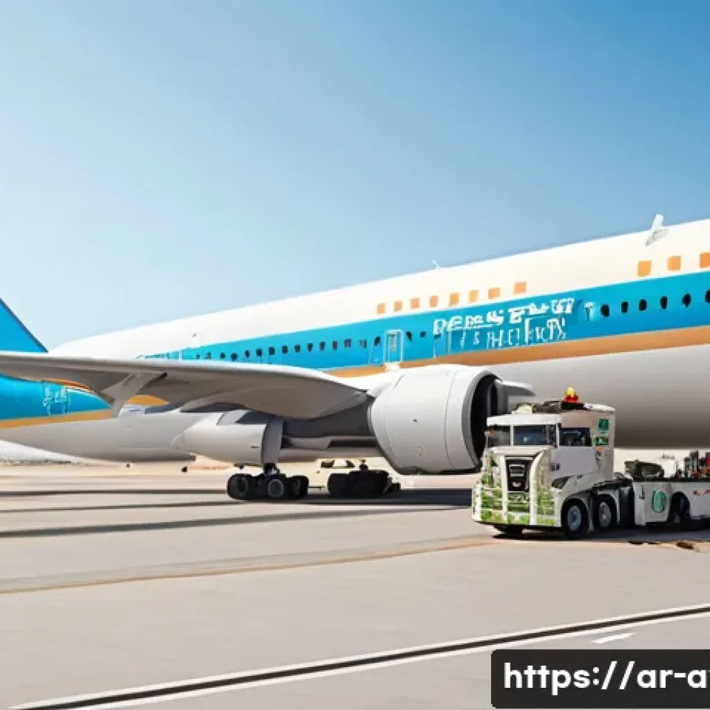항공운항관리사 신규 항공기 도입 사례 - A busy Middle Eastern airport scene during the day showcasing a new advanced commercial airplane bei...