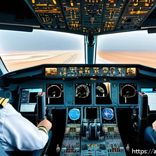 항공운항관리사 플라이트 플랜 작성법 - A highly detailed cockpit view of a modern commercial airplane during flight planning, showing pilot...